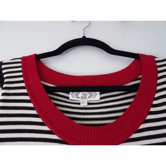 Pink Rose Dress Womens size PL Stripe cream black red Soft Midi Sweater - Picture 3 of 9